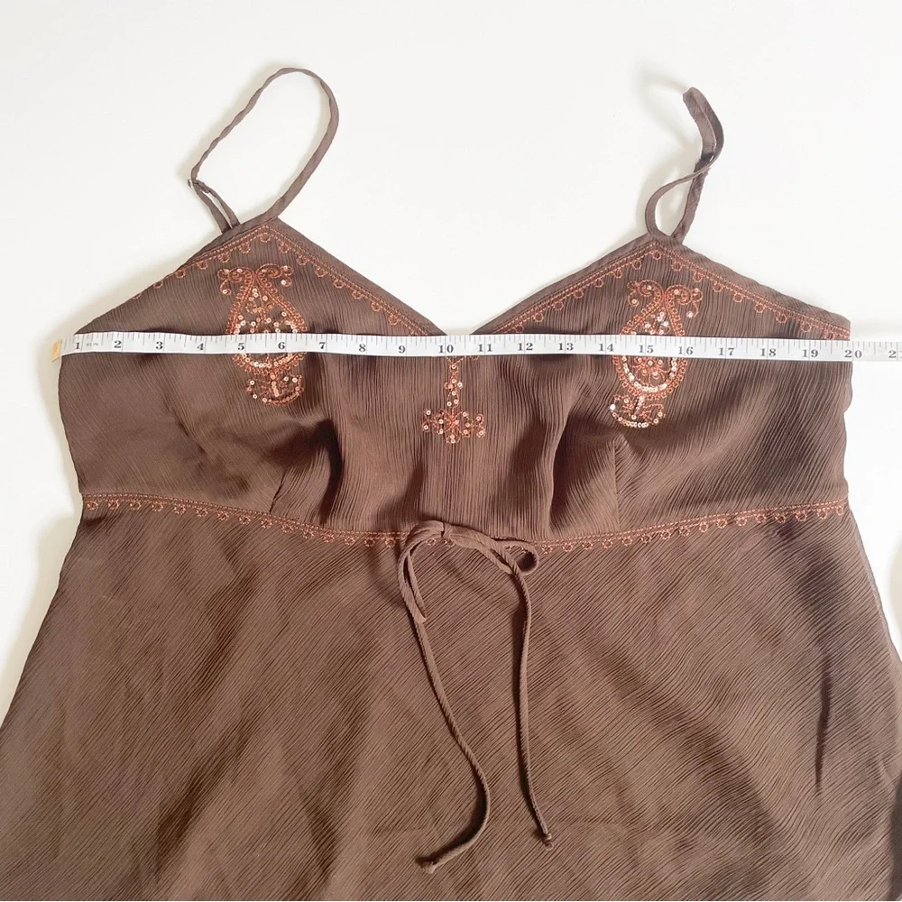 Vintage Y2K Brown Embroidered Beaded Spaghetti Strap Tank Top Cami - Picture 5 of 7